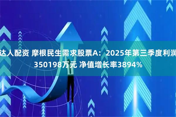达人配资 摩根民生需求股票A：2025年第三季度利润350198万元 净值增长率3894%